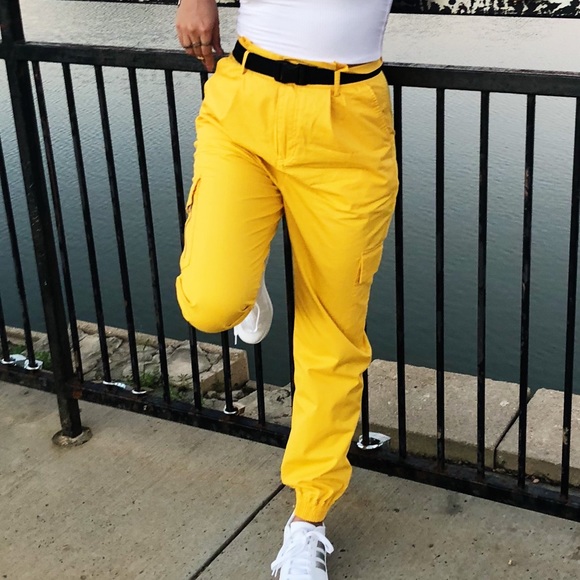yellow cargo pants womens